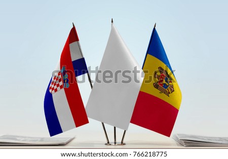 Flags of Croatia and Moldova with a white flag in the middle