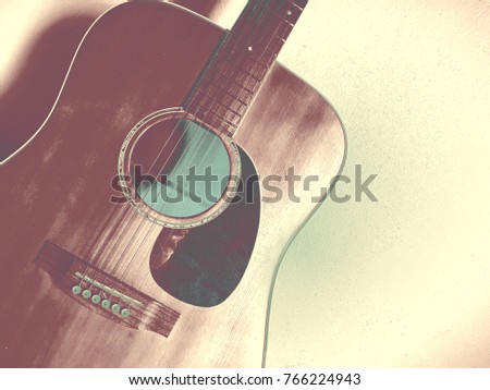 Guitar. Background in watercolor painting style.Musical instruments have 6 lines. Play for entertainment  