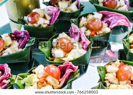 Thai fruit salad on banana leaf