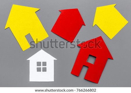 Get a mortgage. House silhouette on grey background top view
