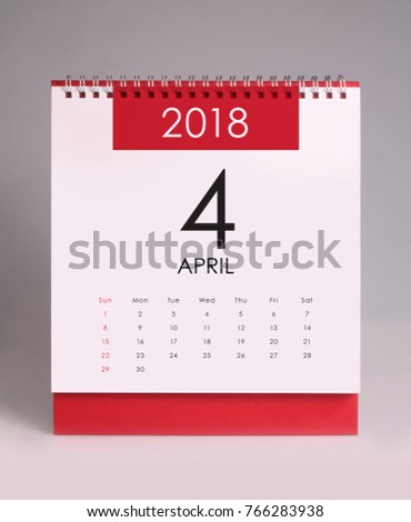 Simple desk calendar for April 2018