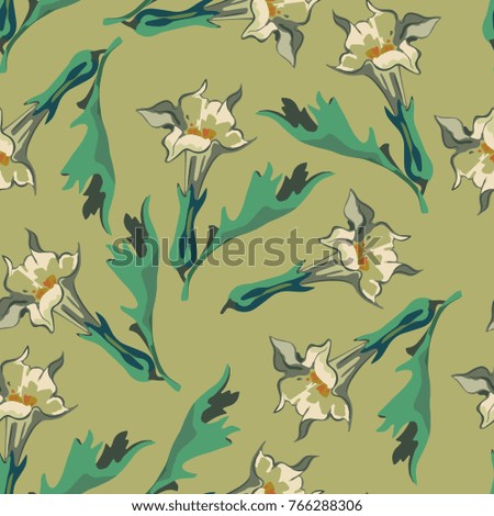 Seamless floral pattern with datura blossom.