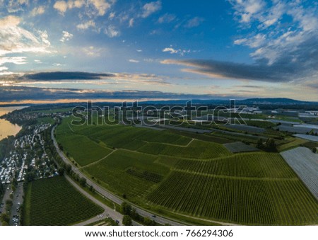 Aerial picture of the landscape of the Lake Constance or Bodensee in Germany