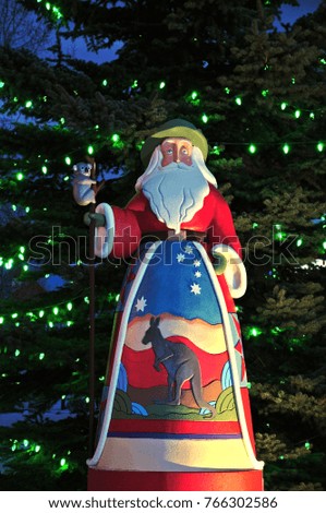 Australian themed Santa Claus Christmas decoration in the city.
