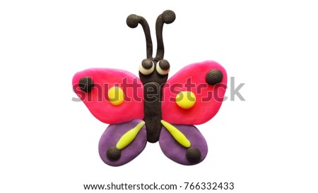 Plasticine colorful butterfly isolated on a white background. Clipping path.