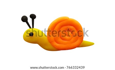 Plasticine yellow snail isolated on a white background. Clipping path.