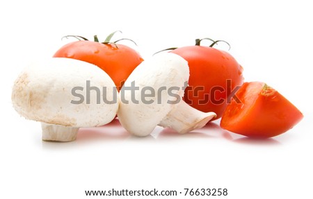 tomatoes and mushrooms on a white background