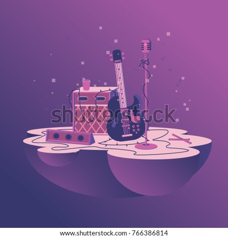 Vector picture of the amplifier and guitar on stage