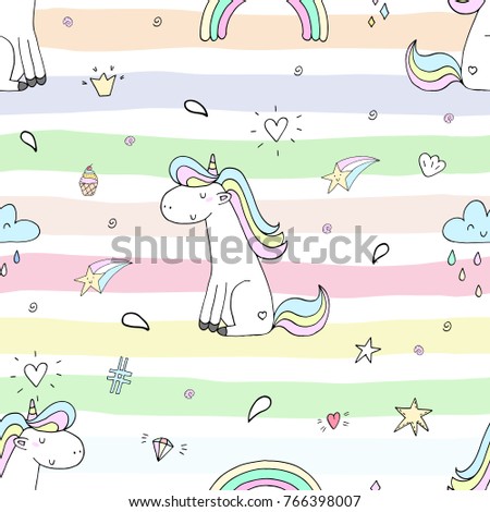 Cute hand drawn unicorn vector pattern. vector illustration.