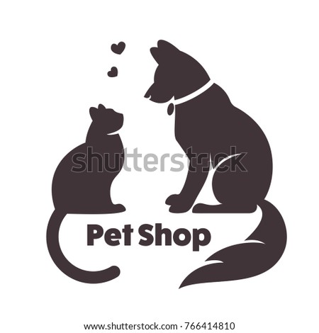 Cat and dog  signs and logo.  logo for veterinary clinic.logo for a pet shop. Red silhouette of the dog, silhouette of the cat on a white background. logo for veterinary services