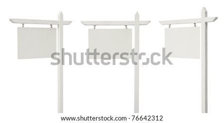 Set of 3 Different Angled Blank Real Estate Signs Isolated on a White Background - XXXL.