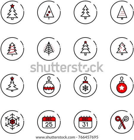 line vector icon set - christmas tree vector, ball, snowflake, 25 dec calendar, 31, santa stick