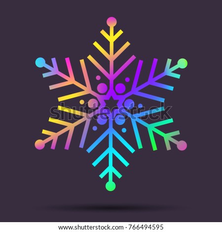 Vector rainbow snowflakes. Holographic foil elements for winter projects decoration in vivid colors. Christmas snowflake shape. Made using vector mesh snd clipping mask