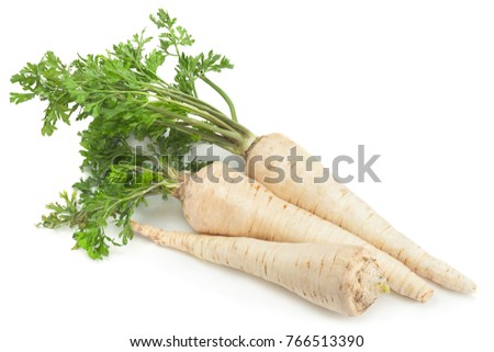 Parsnip root with leaf isolated on white background Royalty-Free Stock Photo #766513390