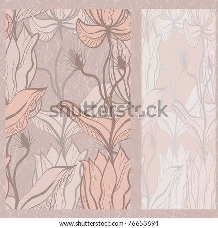 vector greeting card on seamless grunge background with seamless floral ornament in beige, clipping masks