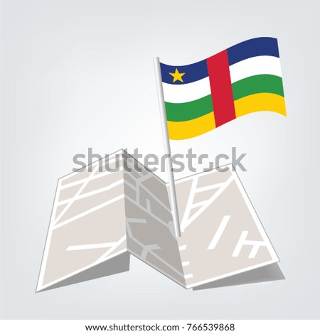 Flag of Central African Republic , Central African Republic flag waving isolated vector illustration,map and check in
