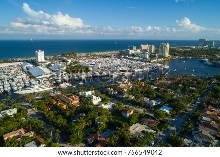Aerial drone shot of the Fort Lauderdale International Boat Show