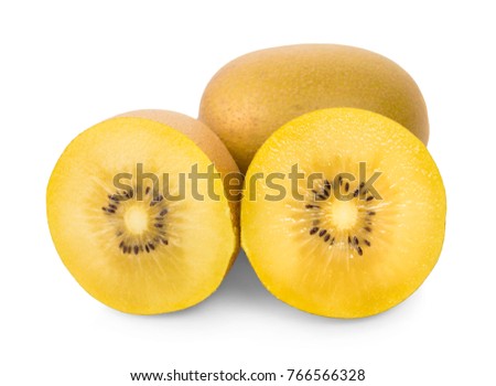 resh Yellow Flesh Kiwi Fruit Isolated on White Background.