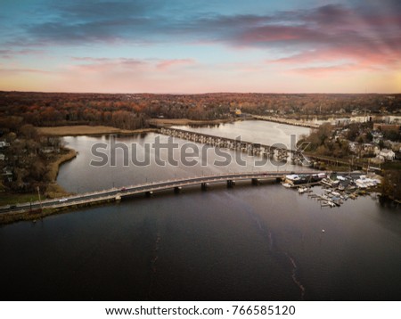 Aerial of Red Bank NJ Sunset
