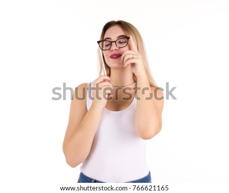 Young cute girl with glasses, isolated
