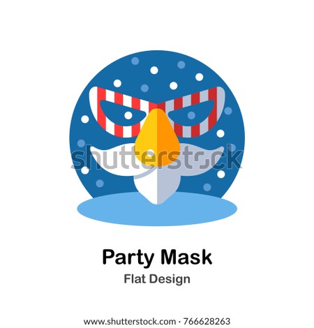 Party Mask with false nose and beard flat illustration icon