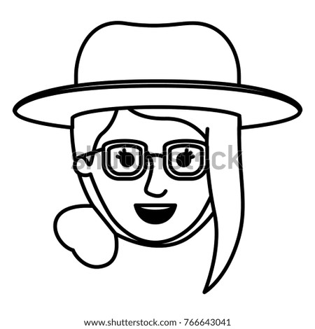 female face with hat and glasses with collected hair and fringe in monochrome silhouette