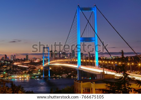 Bosphorus Bridge long exposure. Bosporus bridge between Asia and Europe. Istanbul, Turkey.
 Royalty-Free Stock Photo #766675105