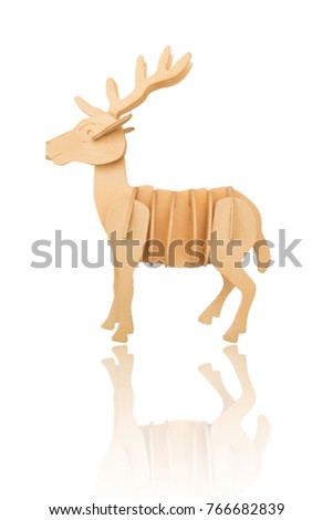 wooden deer toy isolated on white background.Clipping path.
