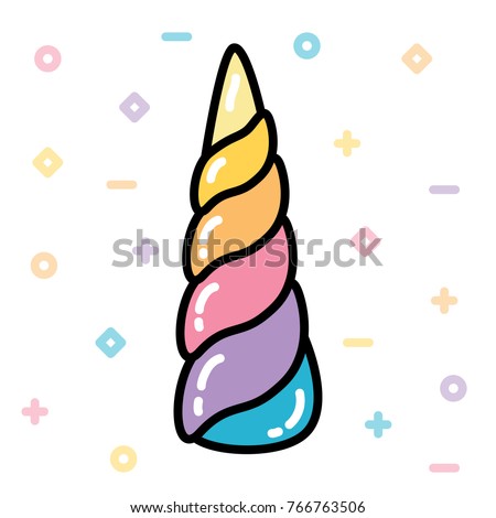 Unicorn horn rainbow pastel black outline Royalty-Free Stock Photo #766763506