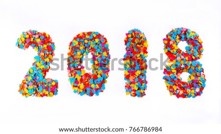 New Year - Confetti numbers 2018 - Isolated on white background