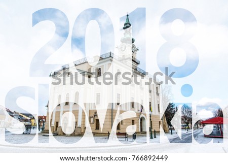 Historic town hall in main square, Kezmarok, Slovak republic. PF 2018. Winter scene. Architectural theme. Travel destination.