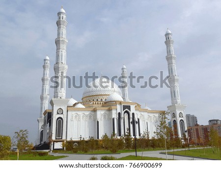 The Hazrat Sultan Mosque in Astana with blue cloudy sky Kazakhstan