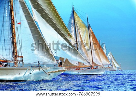 Framework with sailing boats in regatta. Royalty-Free Stock Photo #766907599
