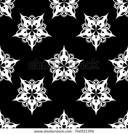 Black and white floral ornament. Seamless pattern for textile and wallpapers
