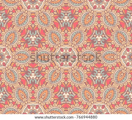 Seamless cute vintage design background with ethnic paisley vector flowers pattern