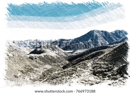 sketch effect picture of Southern Alps Landscape, New Zealand
