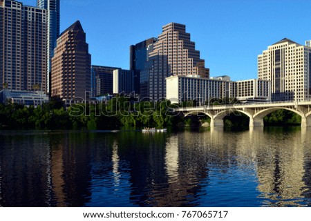 Austin Texas skyline from the riverfront Colorado river Texas
