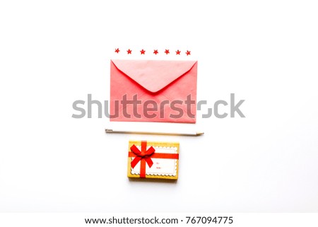 New Year's and Christmas packaging and celebrating stuff on white background flat lay, accessories for holidays
