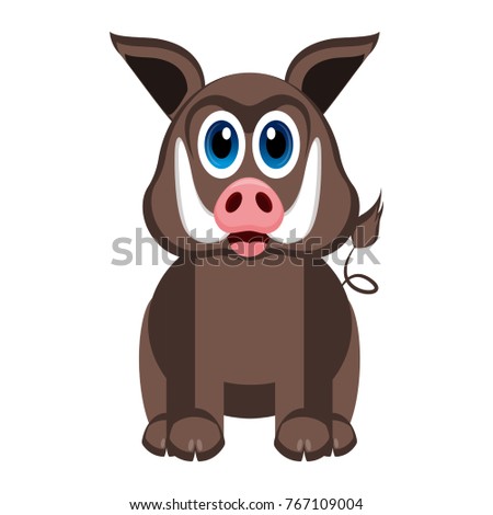 Cute wild pig on a white background, Vector illustration