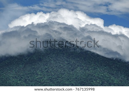 Closeup view of rincon de la vieja vulcano and misty clouds