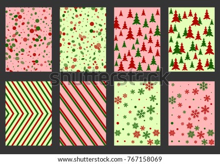 Winter background snow pattern, halftone texture, christmas tree silhouette, confetti explosion. Winter Christmas backgrounds, snow flakes isolated, halftone, circle confetti textures, fir trees cards