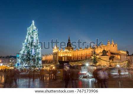 Krakow, Poland, Christmas tree on Main Market square