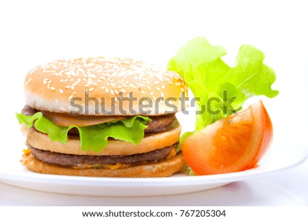 Burger with tomato and fresh salad 