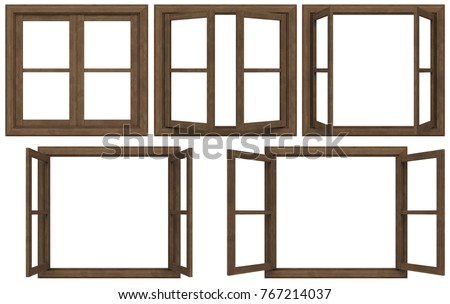 wooden window frame isolated on white background. Royalty-Free Stock Photo #767214037