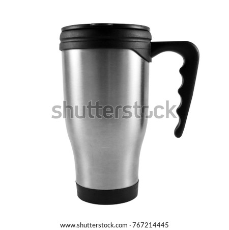 Grey thermos cup on the white Royalty-Free Stock Photo #767214445