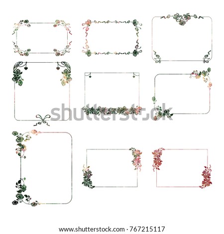 Set of mosaic frames with stylized roses silhouettes. Raster clip art.