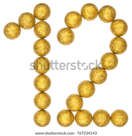 Numeral 12, twelve, from decorative balls, isolated on white background