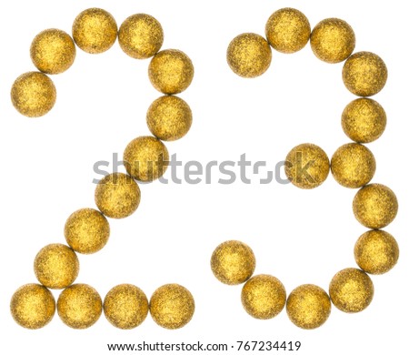 Numeral 23, twenty three, from decorative balls, isolated on white background