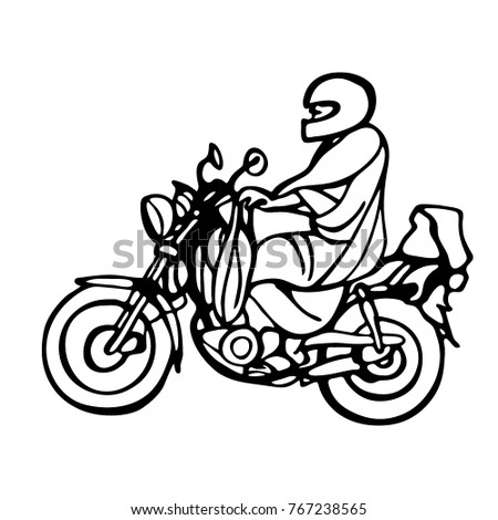 Street African motorcyclist in traditional clothes in a sketch style. Vector image painted with hands isolated on white.