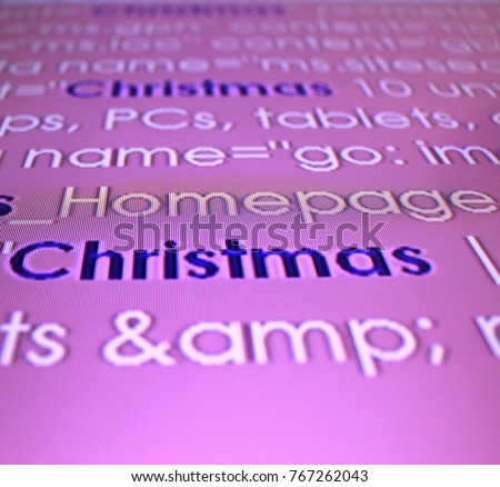 Pretend HTML website code with the key word Christmas highlighted in blue